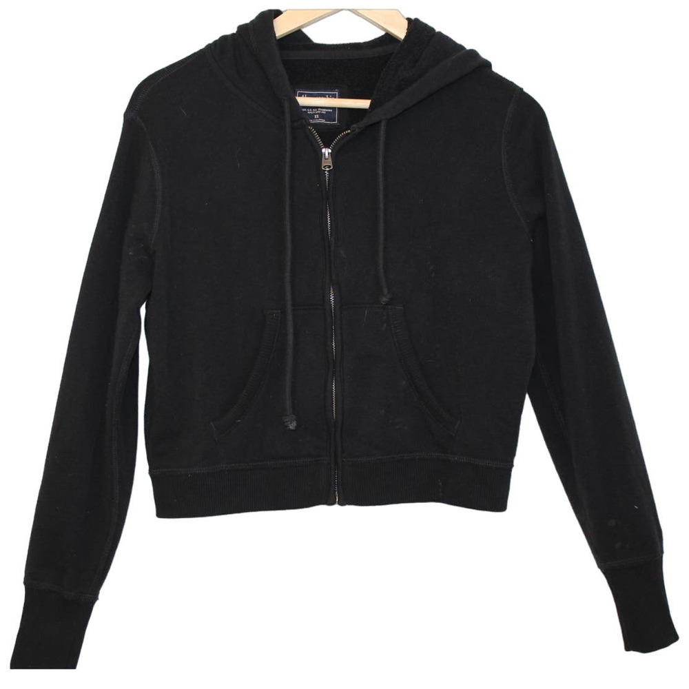 Women's Abercrombie & Fitch Black Zip Up Long Sleeve Hoodie Sweatshirt Size XS